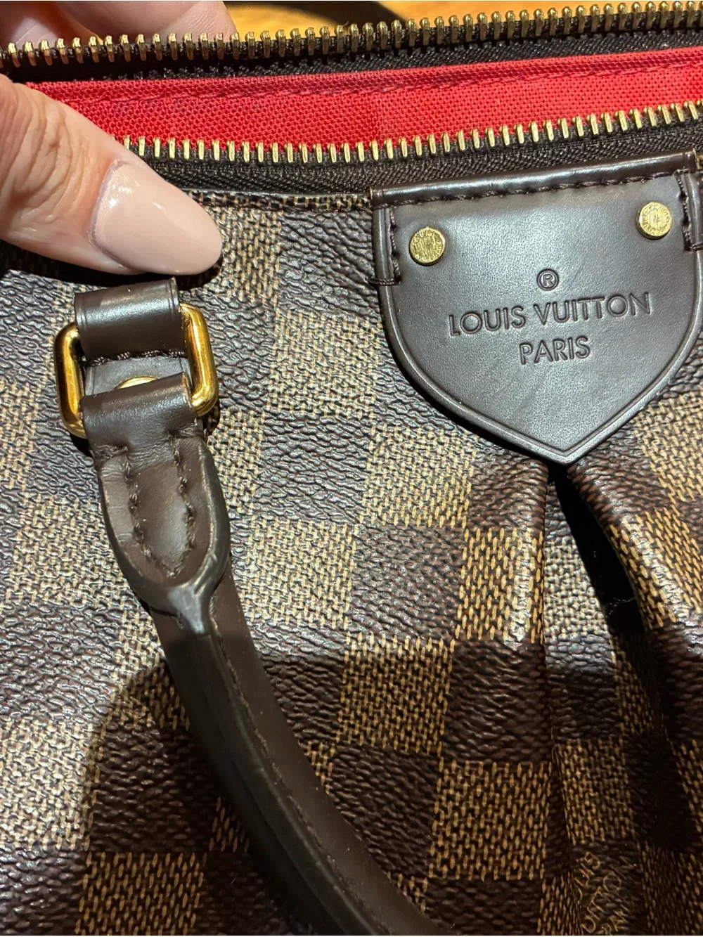Louis Vuitton Brown Damier Ebene Shoulder Bag with Gold Hardware